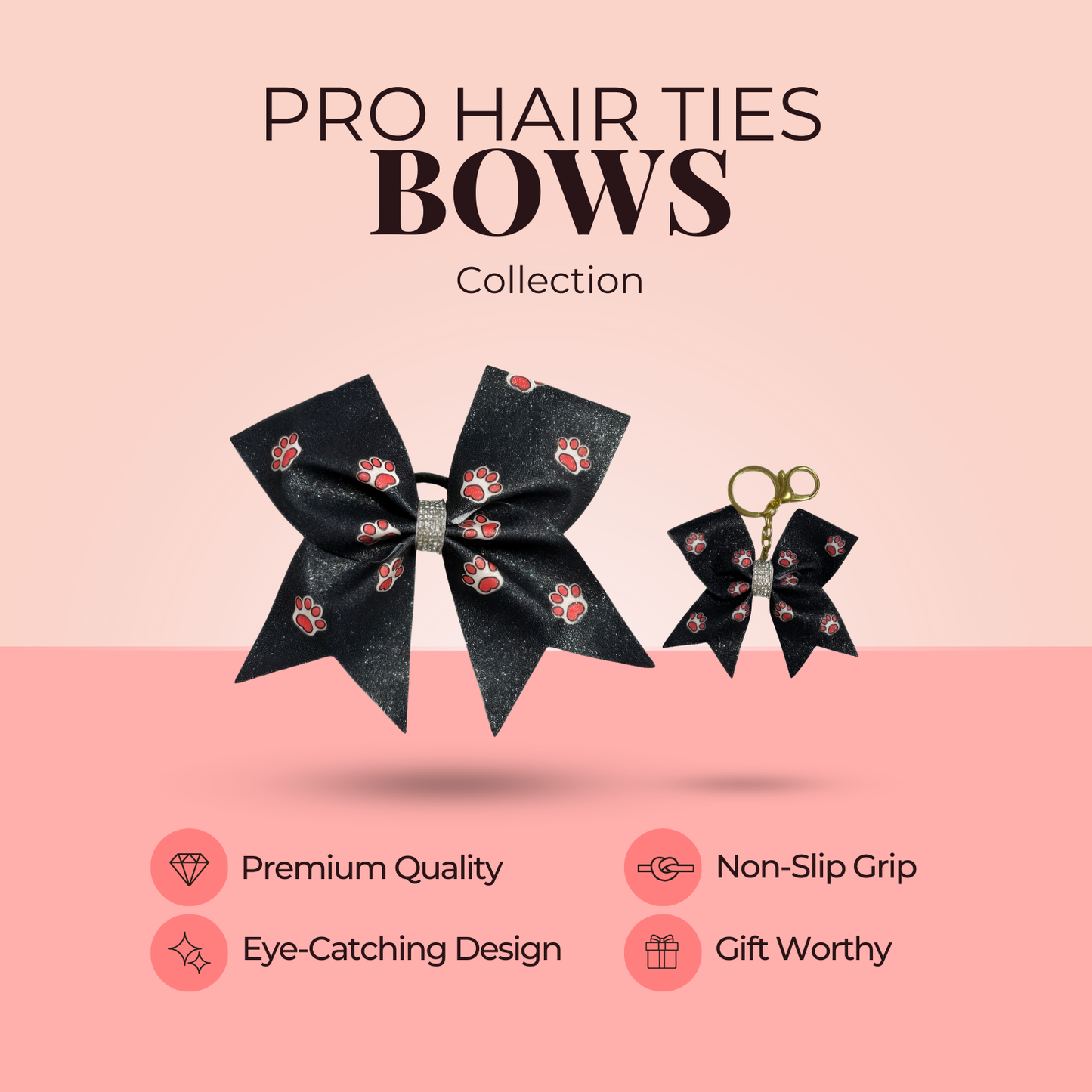 Black and Red Paw Print Cheer Bow Hair Accessory