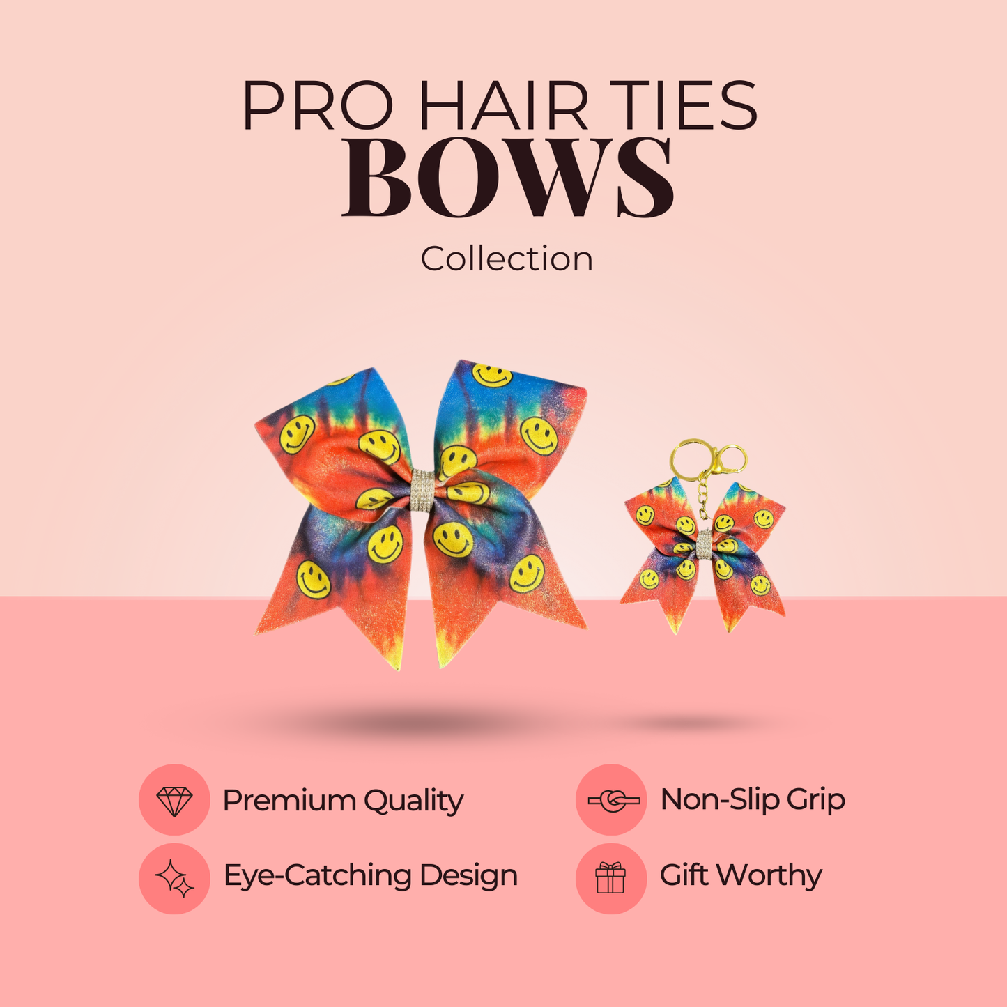 Smiley Tie-Dye Cheer Bow Hair Accessory