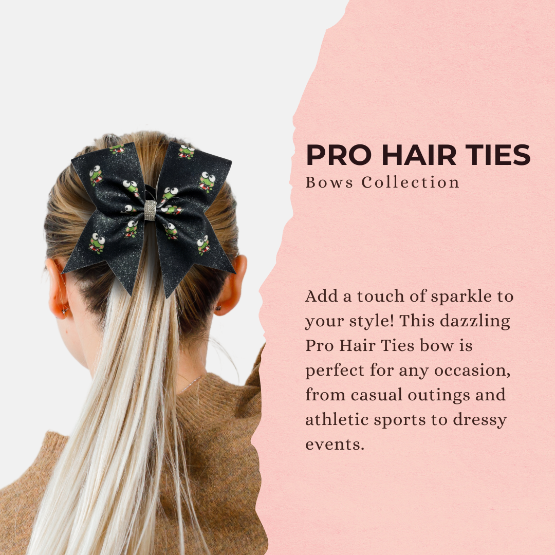 Black Green Frog Cheer Bow Hair Accessory