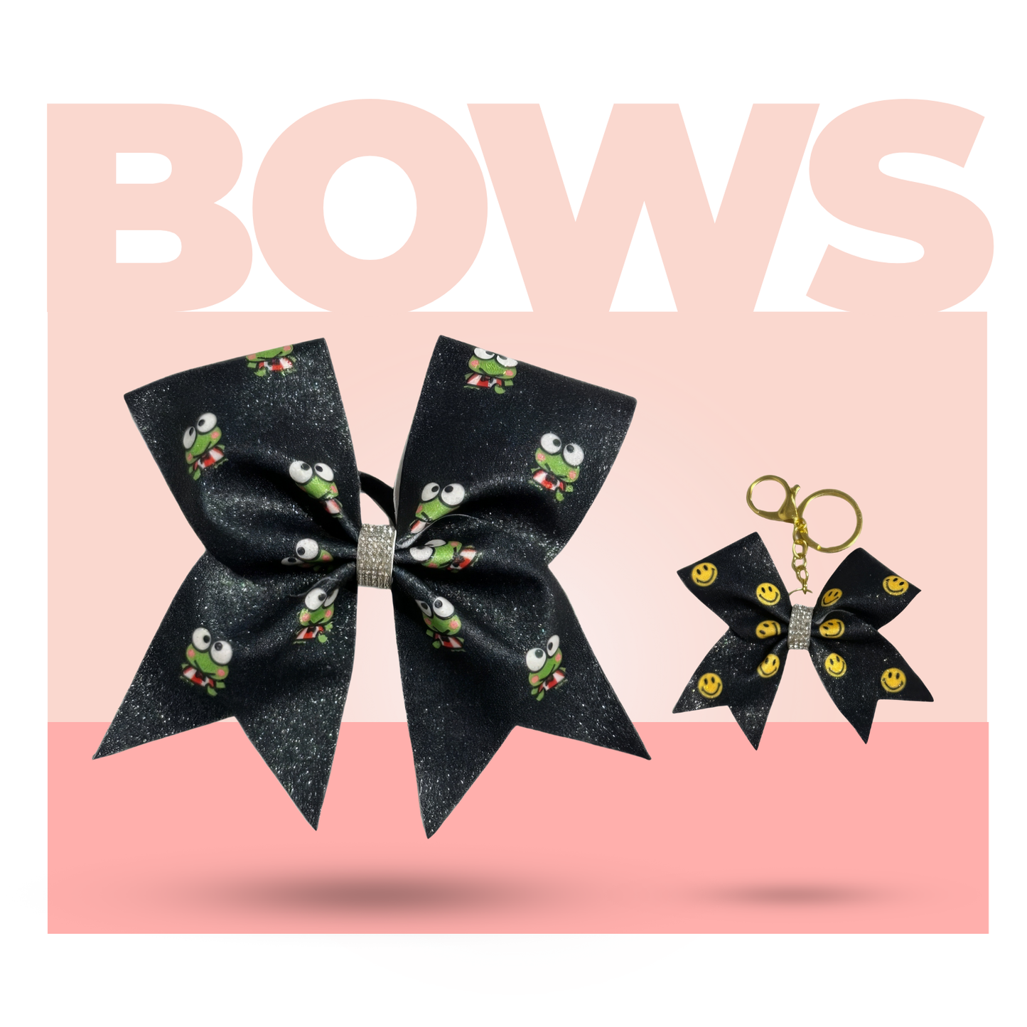 Black Green Frog Cheer Bow Hair Accessory