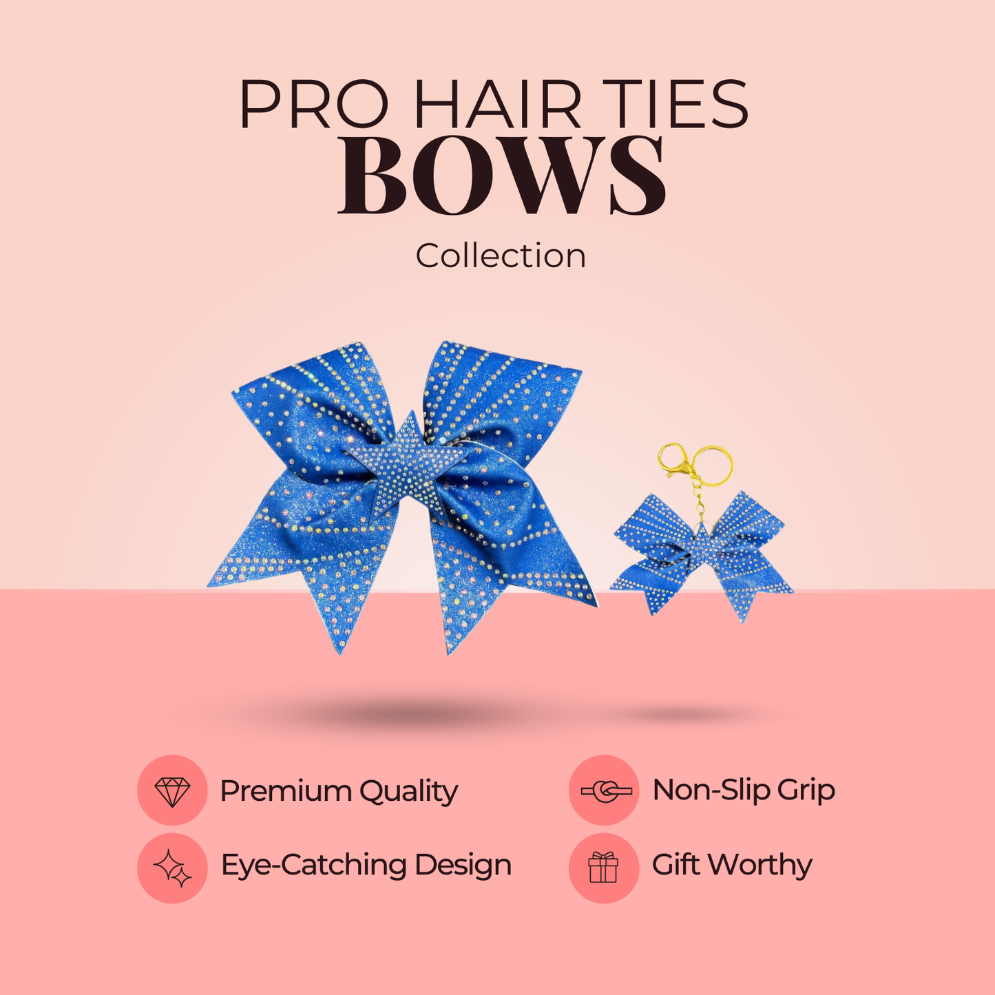 Sparkling Blue Star Cheer Bow Hair Accessory with Glittering Rhinestones