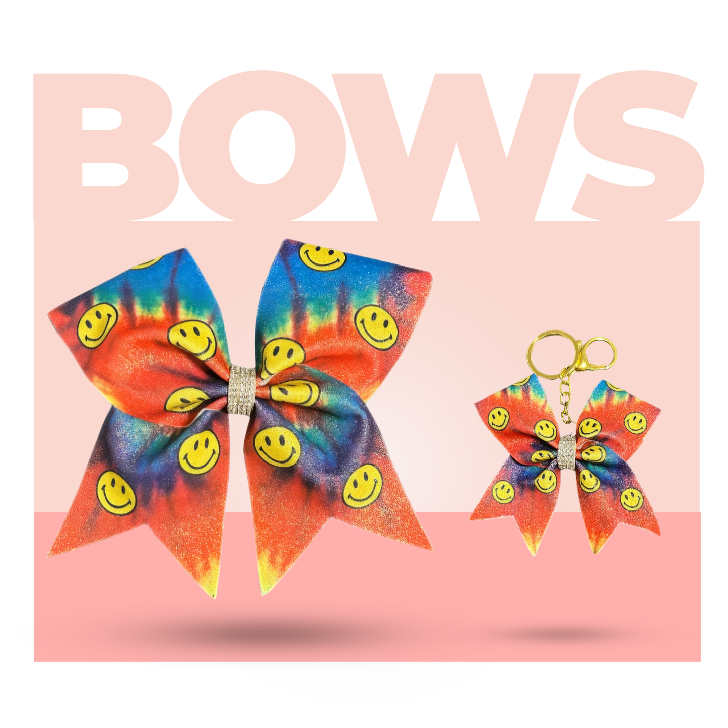 Smiley Tie-Dye Cheer Bow Hair Accessory