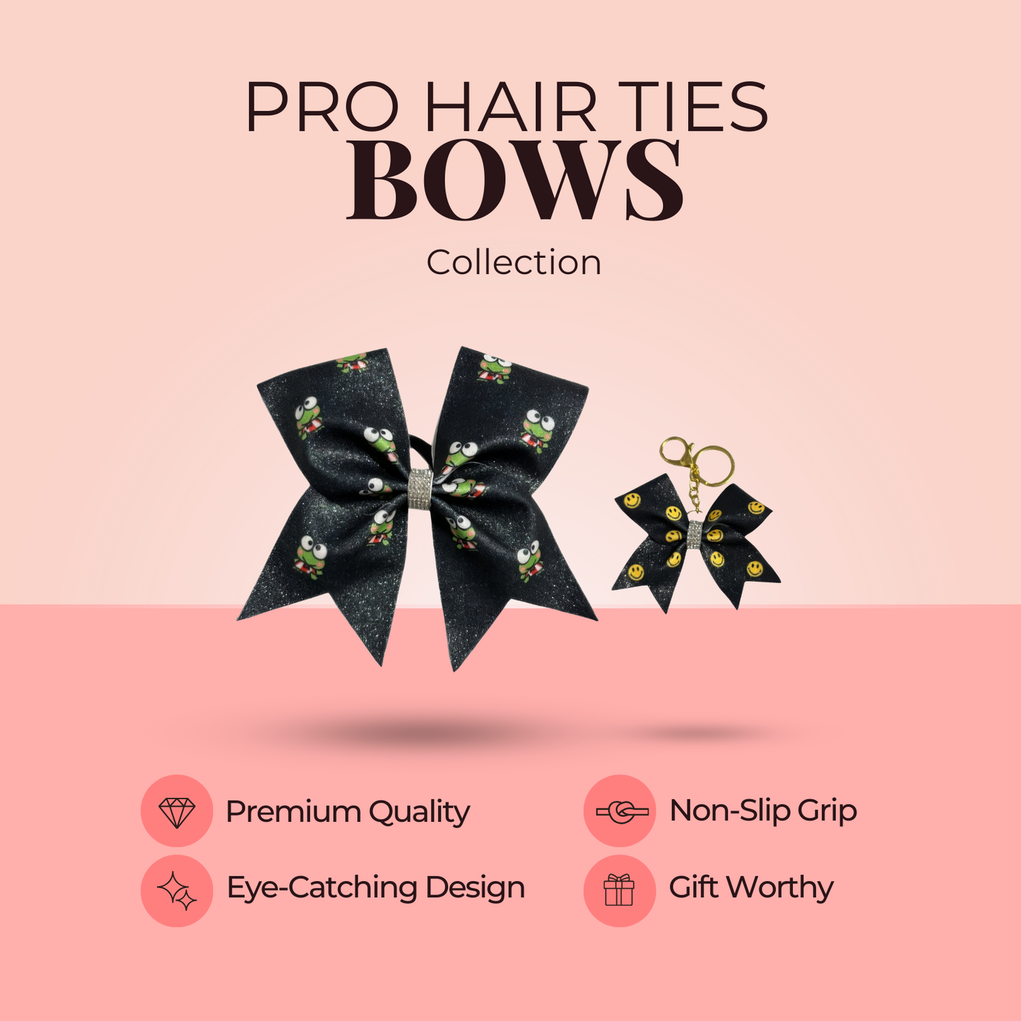 Black Green Frog Cheer Bow Hair Accessory