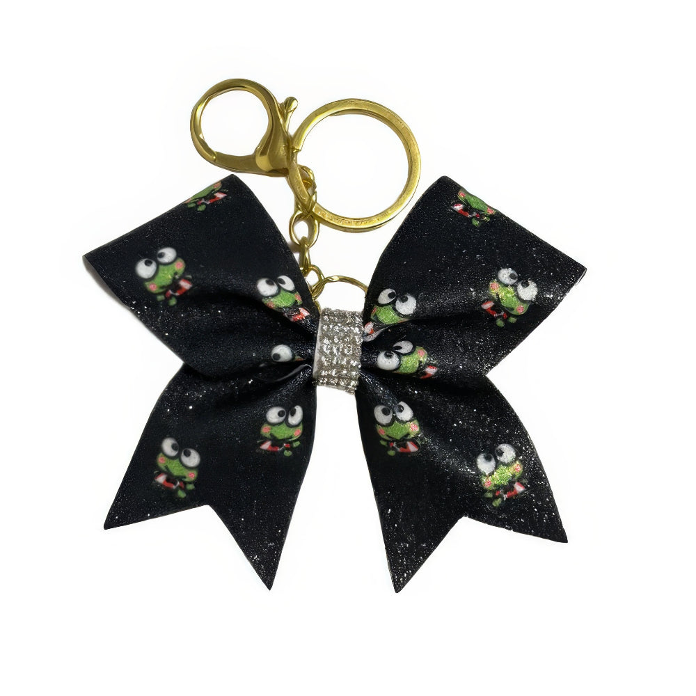 Black Green Frog Cheer Bow Hair Accessory