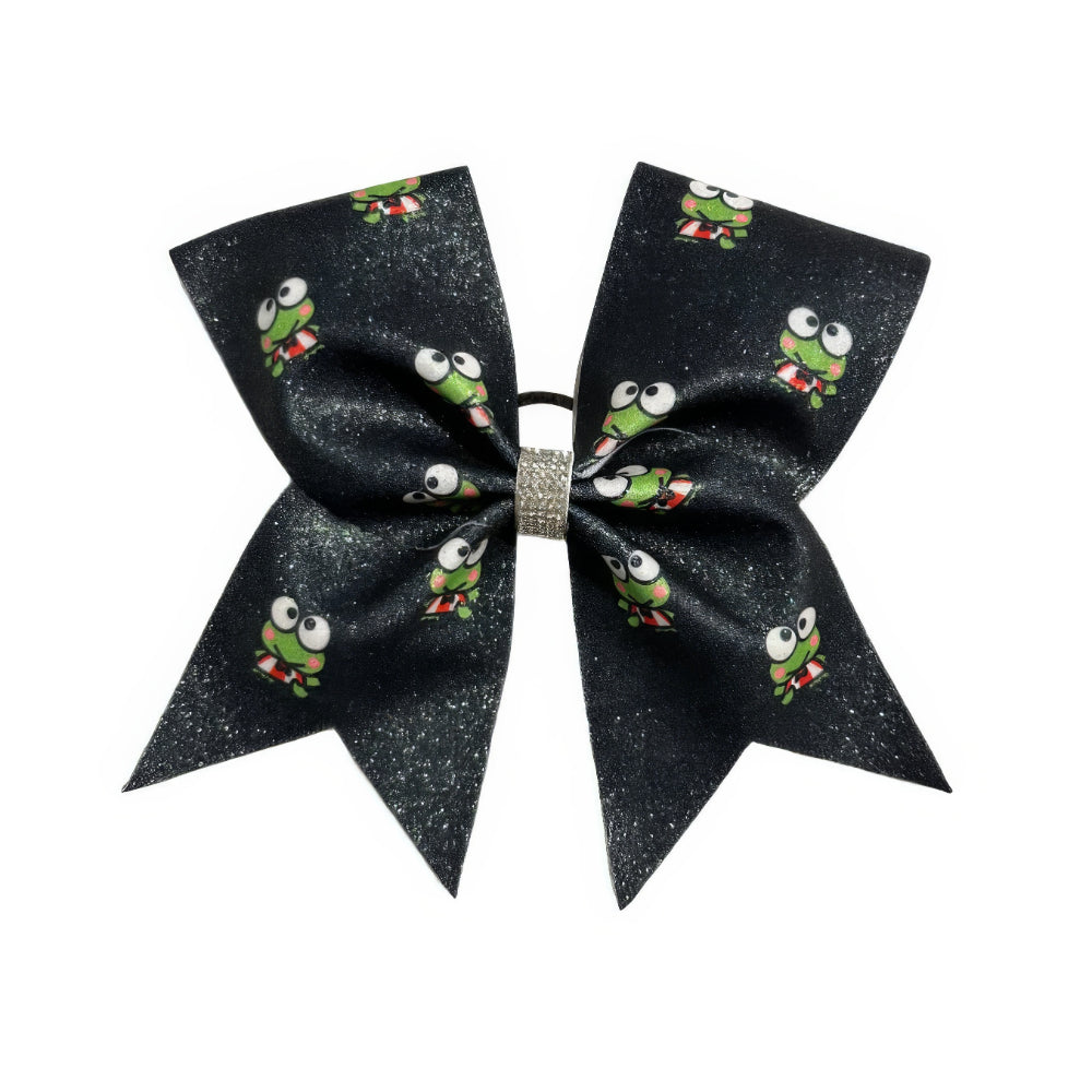 Black Green Frog Cheer Bow Hair Accessory