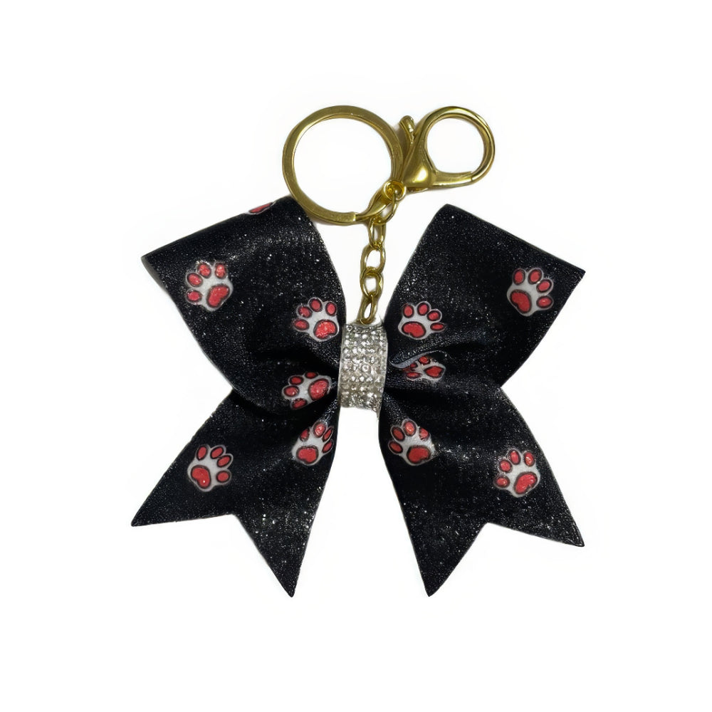 Black and Red Paw Print Cheer Bow Hair Accessory