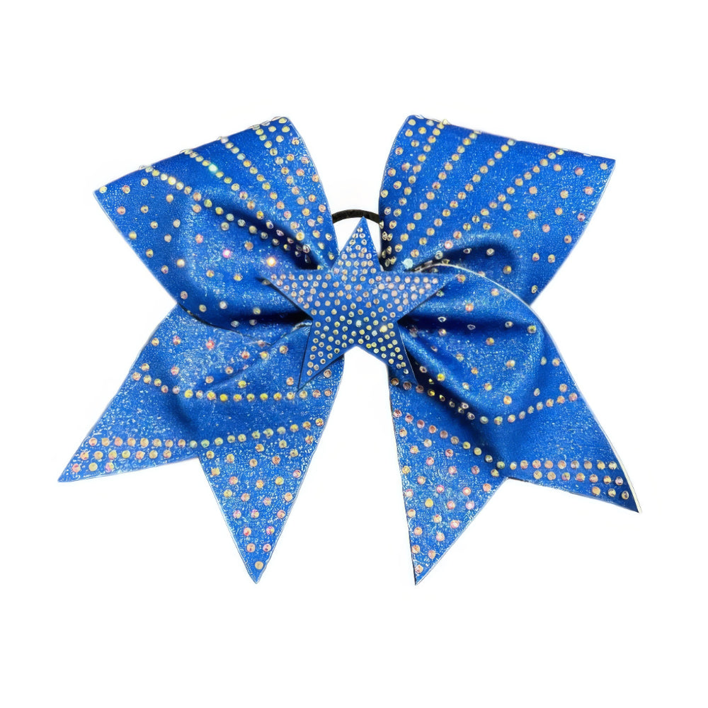 Sparkling Blue Star Cheer Bow Hair Accessory with Glittering Rhinestones