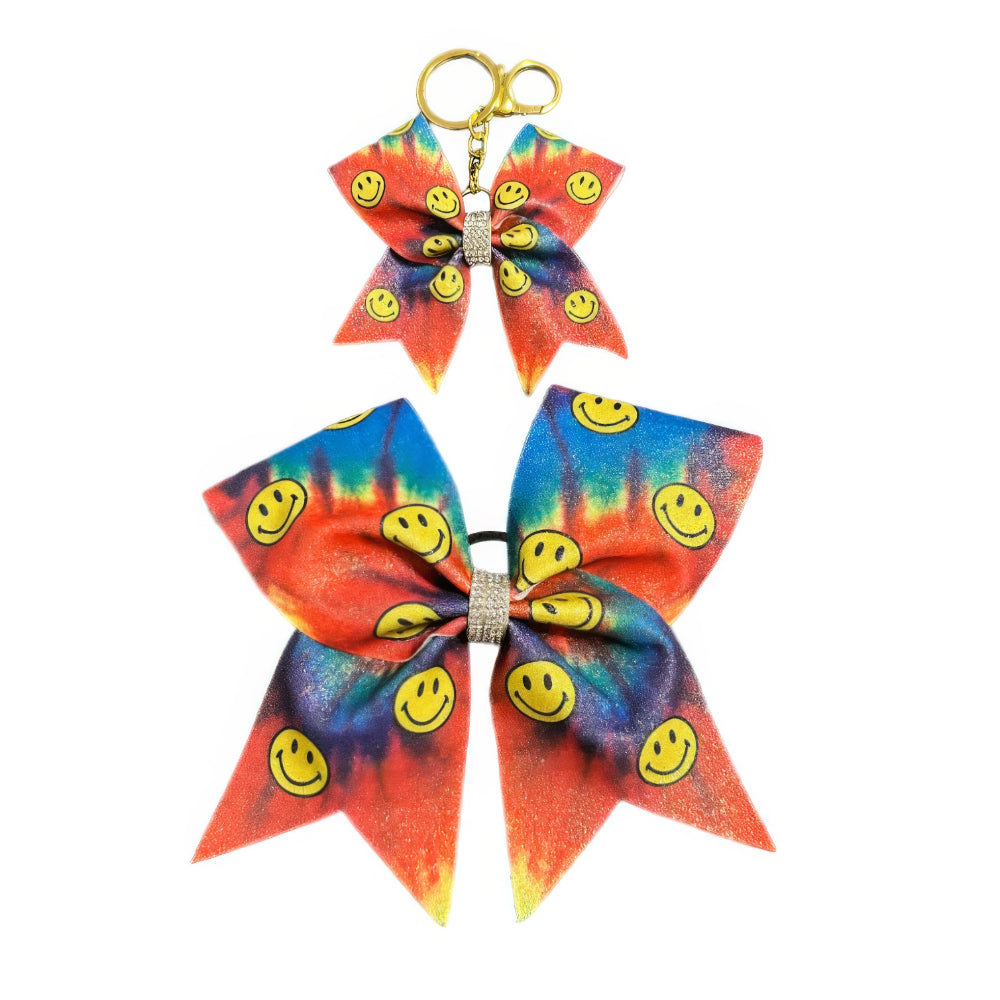 Smiley Tie-Dye Cheer Bow Hair Accessory