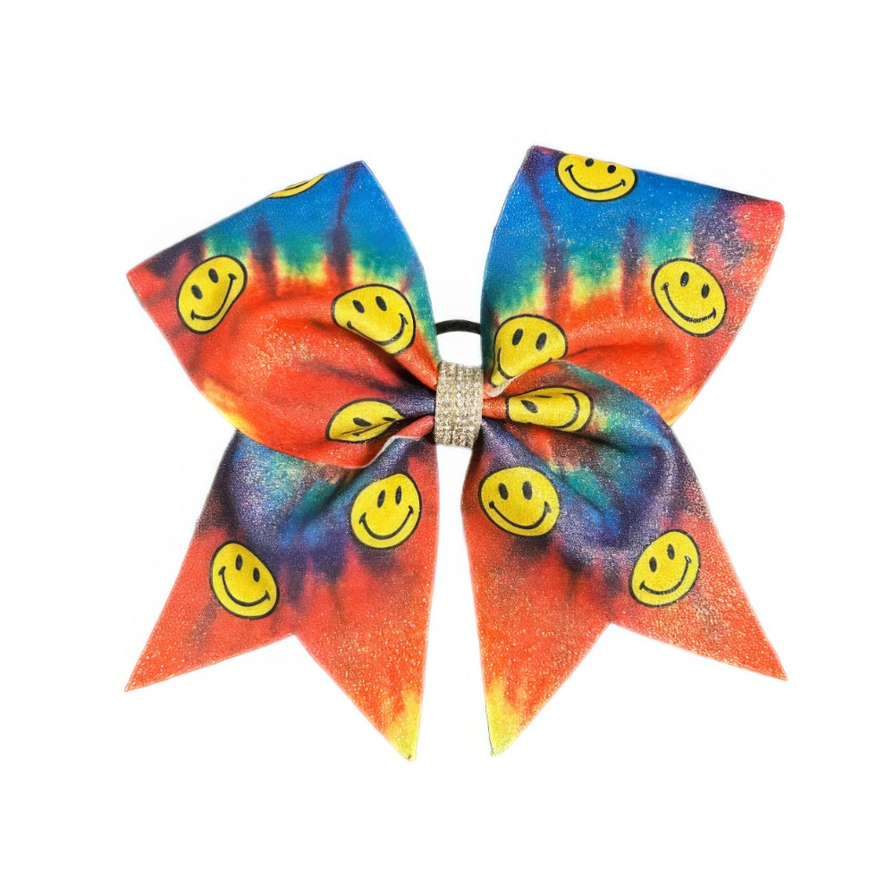 Smiley Tie-Dye Cheer Bow Hair Accessory