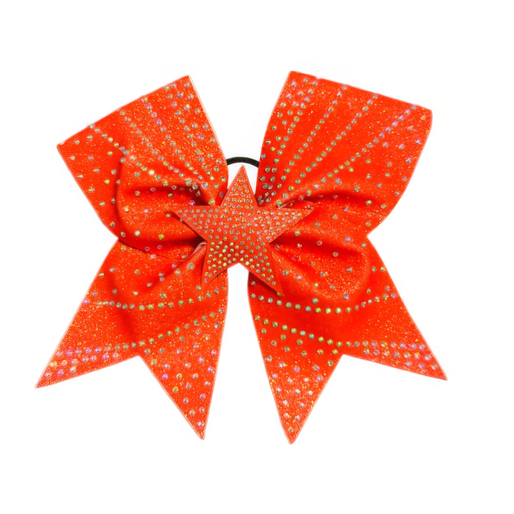 Red Star Cheer Bow Hair Accessory with Glittering Rhinestones