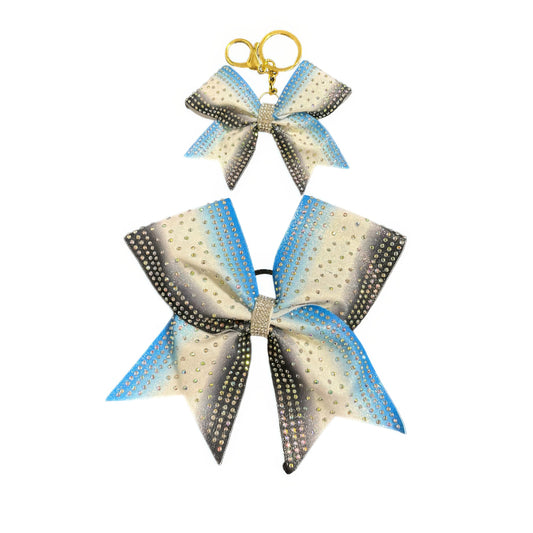 Blue, Black & White Cheer Bow Hair Accessory with Glittering Rhinestones