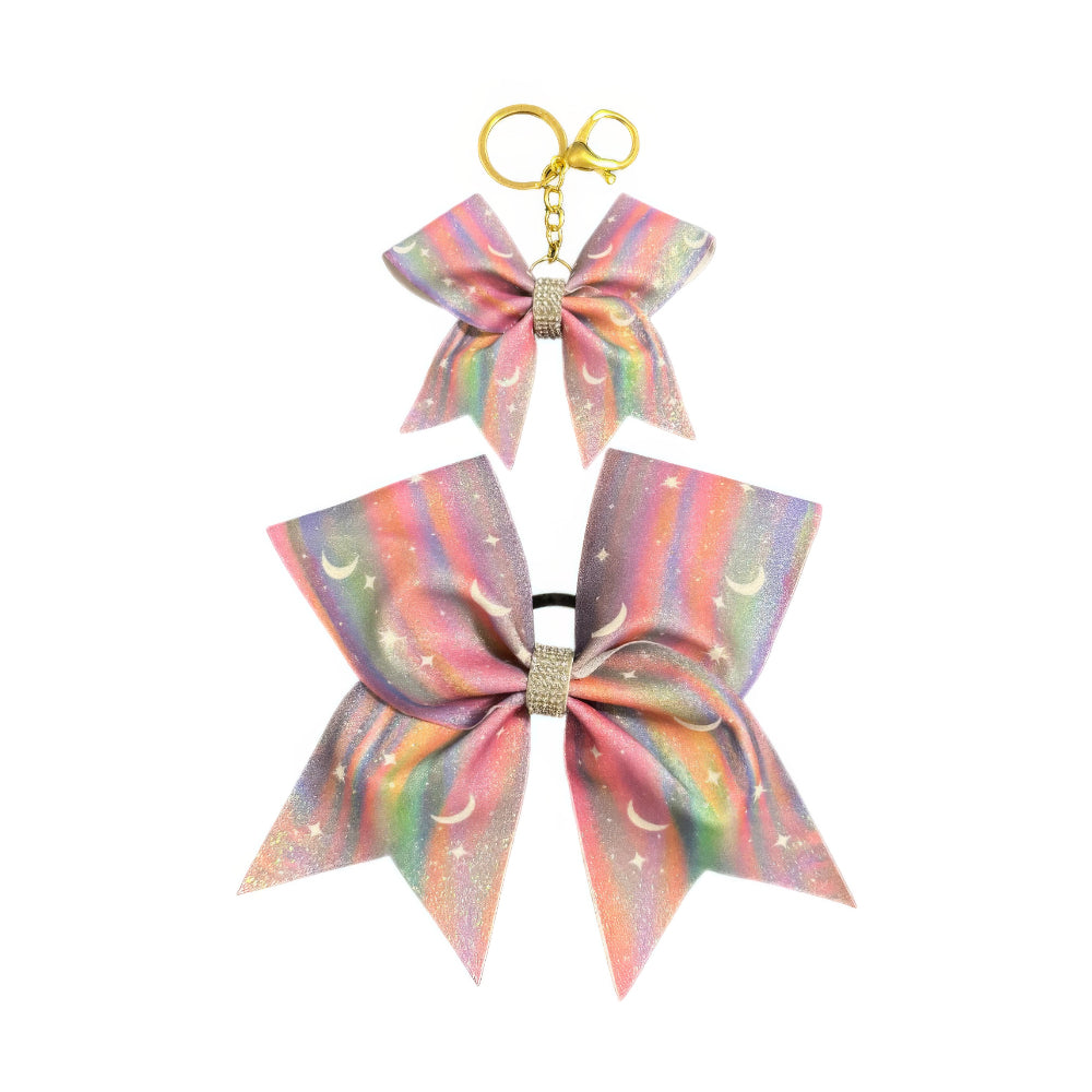 Rainbow Moon and Stars Cheer Bow Hair Accessory