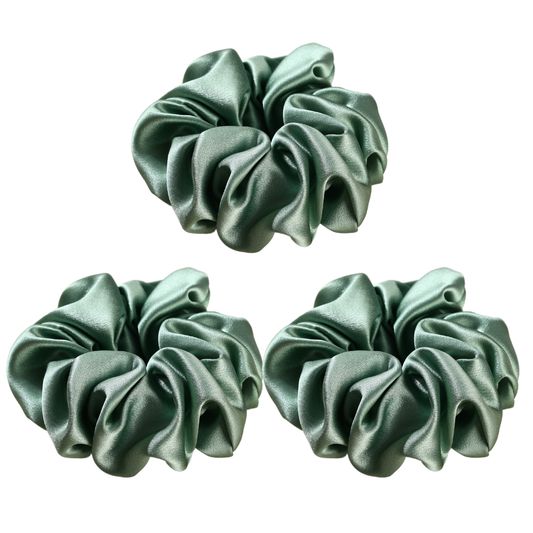 Mulberry Silk Green Emerald Scrunchie 3 Pack