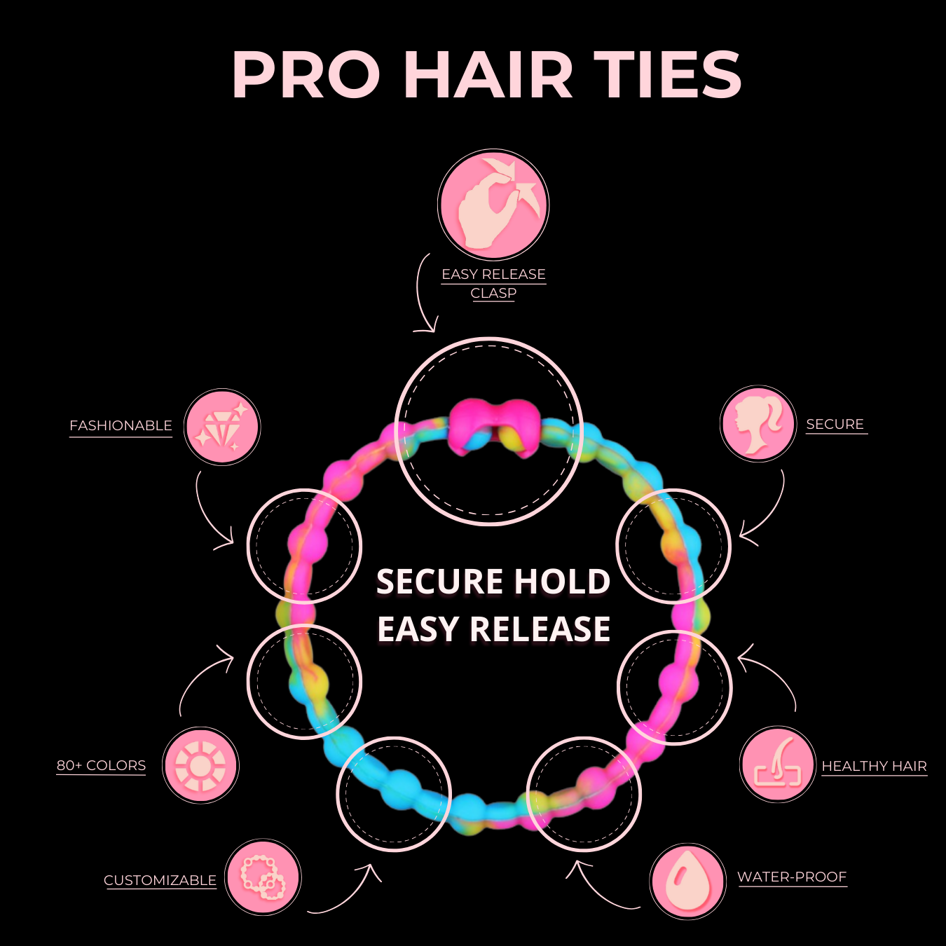 Aqua Marine Pack PRO Hair Ties: Easy Release Adjustable for Every Hair Type PACK OF 8