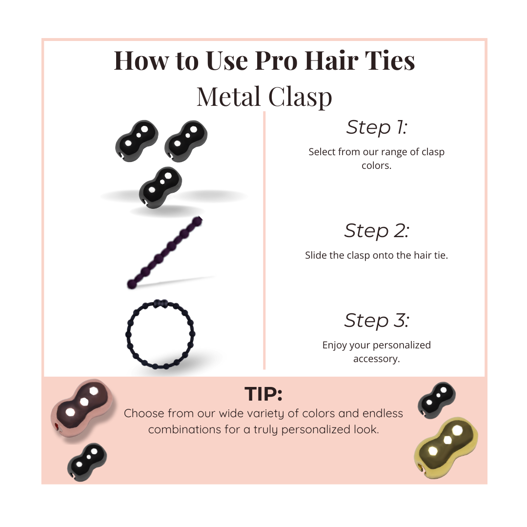 Pro Hair Ties ROSE GOLD Metal Clasp for Secure Hold and Customizable, Non-Slip, Versatile (Pack of 3)