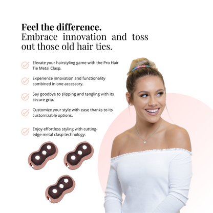 Pro Hair Ties BLACK Metal Clasp for Secure Hold and Customizable, Non-Slip, Versatile (Pack of 3)